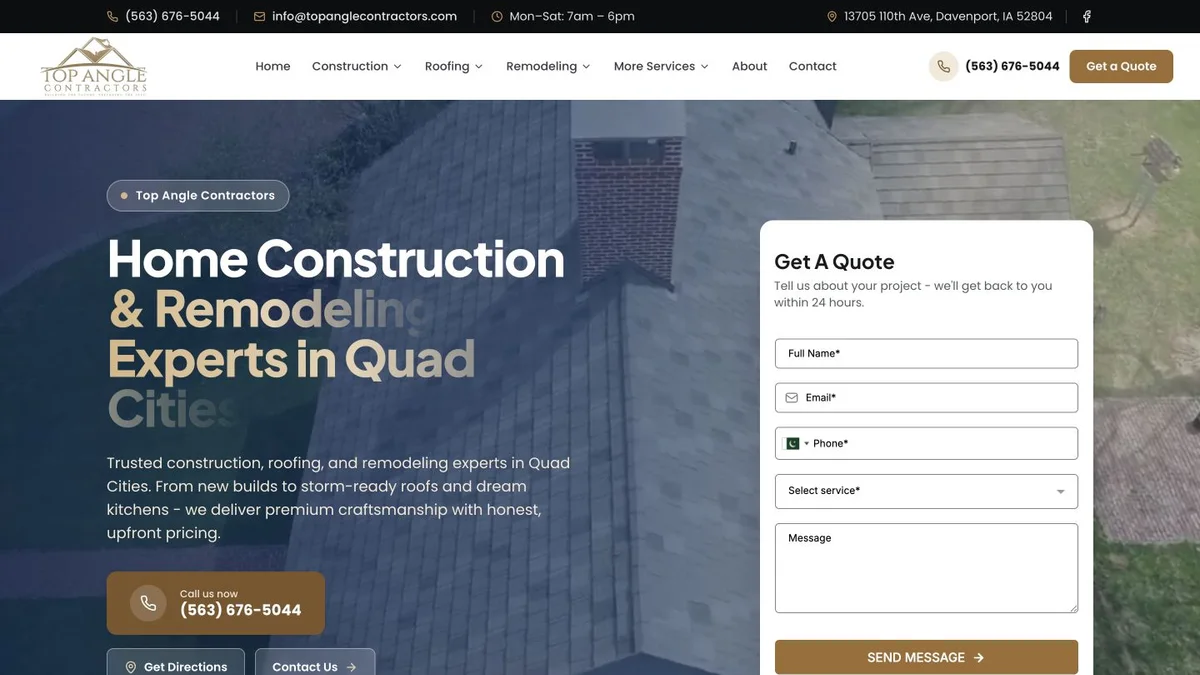 Top Angle Contractors website from Waheed Zen’s portfolio